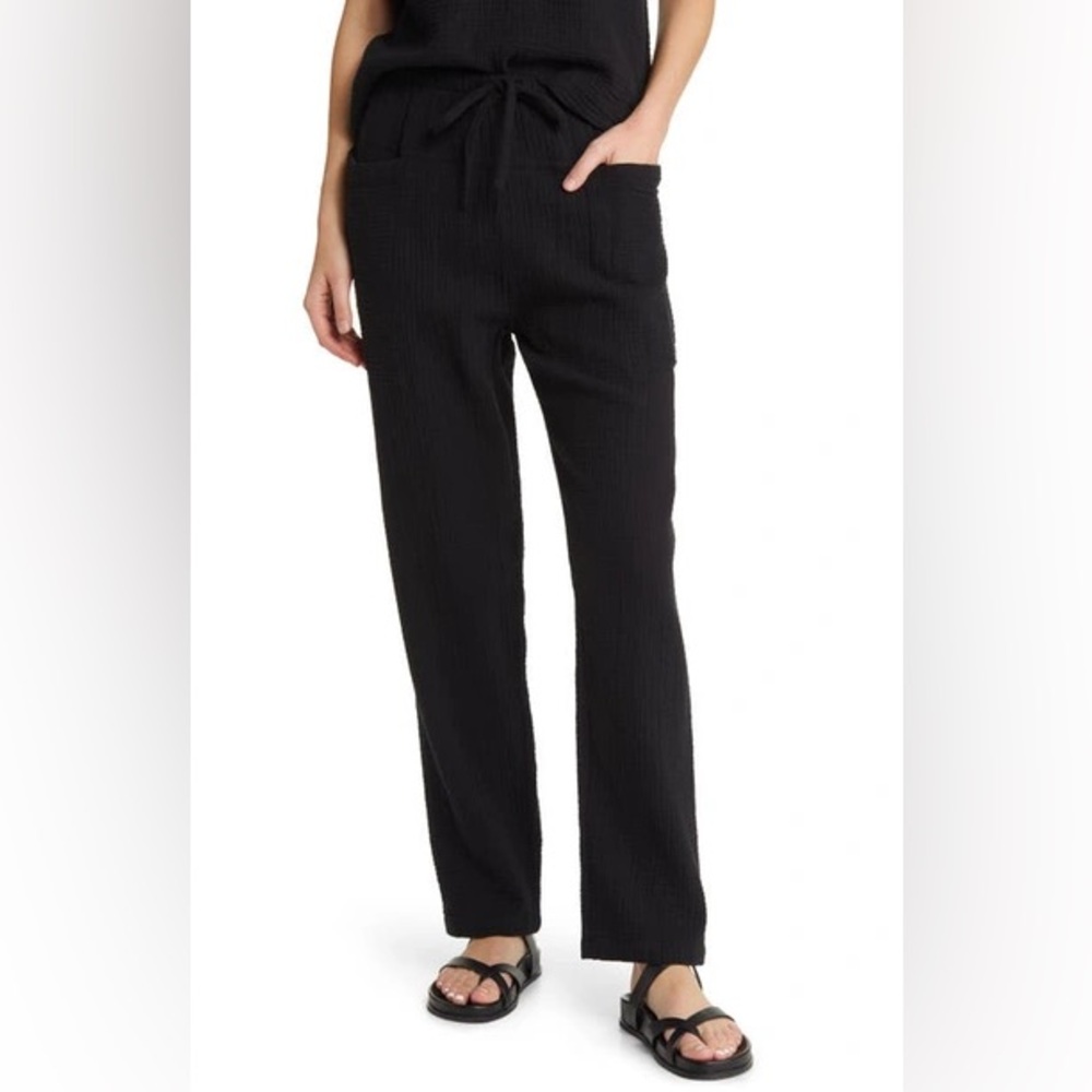 RAILS Darby Organic Cotton Gauze Drawstring Pants in Black